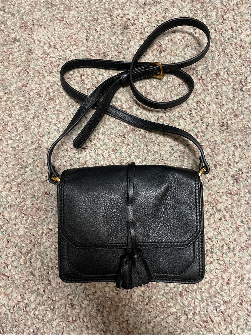 Hobo Black Leather Crossbody Bag with Tassel Accent- new